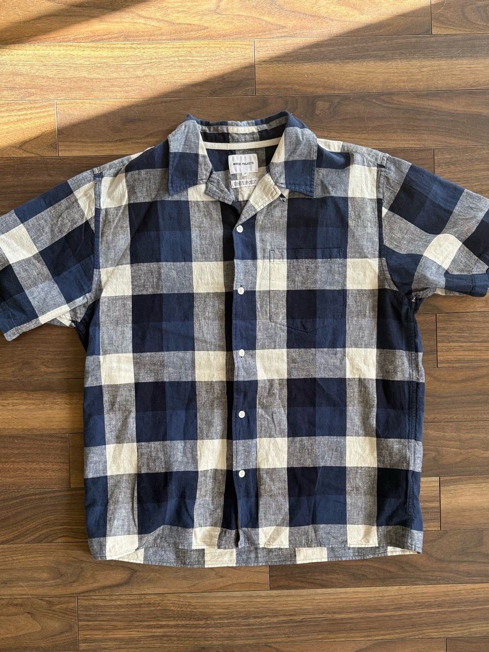 Norse Projects Navy & Cream Check Short-Sleeve Button-Up Shirt